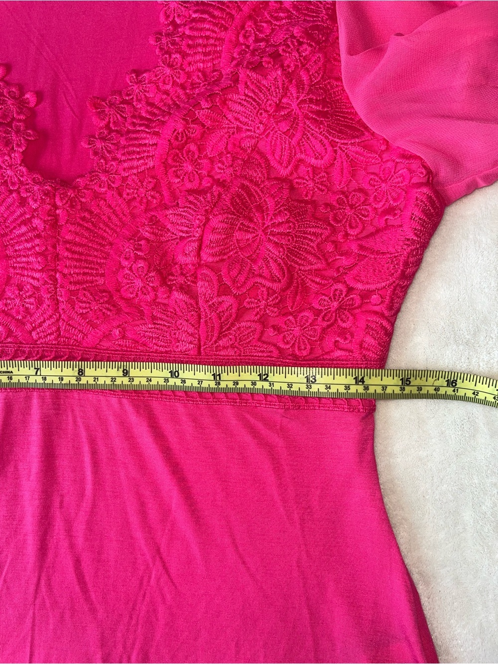 Boston Proper Hot Pink Scallop Lace V-Neck Long Sleeve Blouse Small - Picture 10 of 14